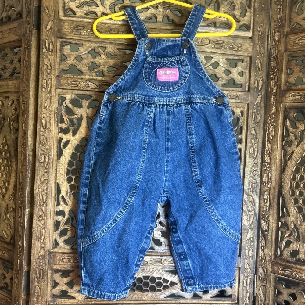 Oshkosh B'Gosh Vestbak Girls Overalls Blue Denim 2T Vintage 90s Made In U.S.A